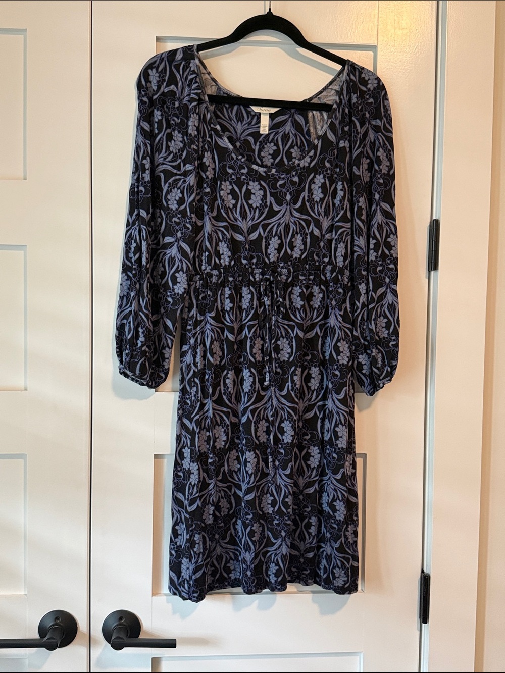 Soma Black Dress with Lavender Floral Pattern - Long Sleeve